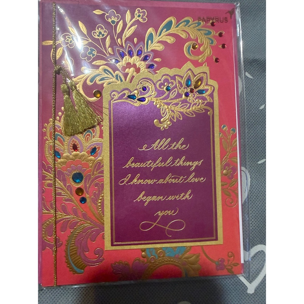 Papyrus Luxury Greeting Cards Set 3D Floral Tassel Gold Foil Romantic Love 2pk